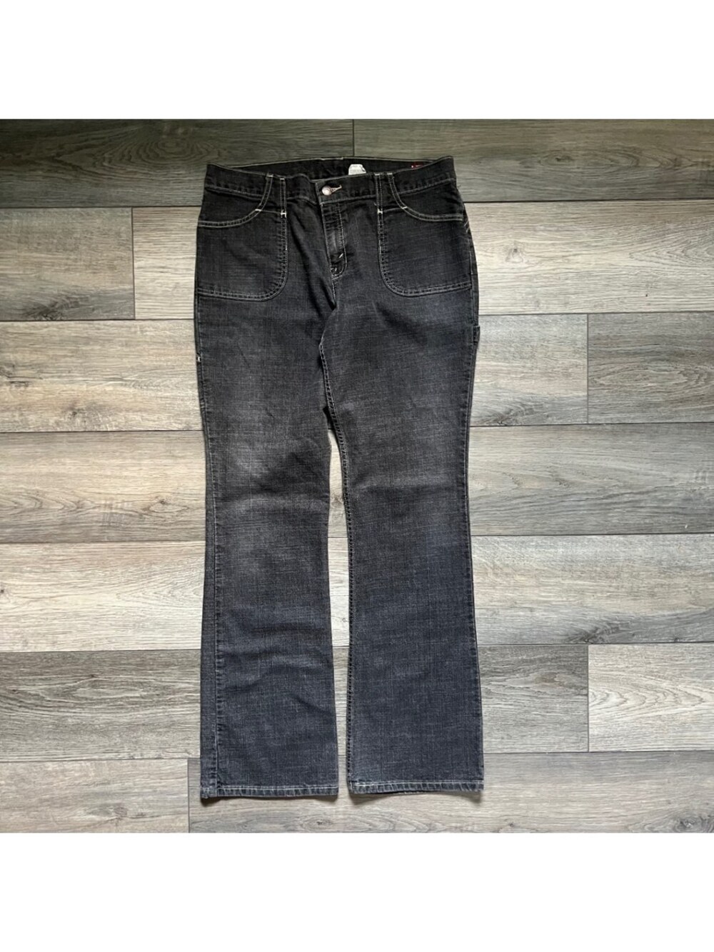 Y2K Levi's Women's 11 Junior Bootcut Carpenter Jeans Super Low Gray Washed Black